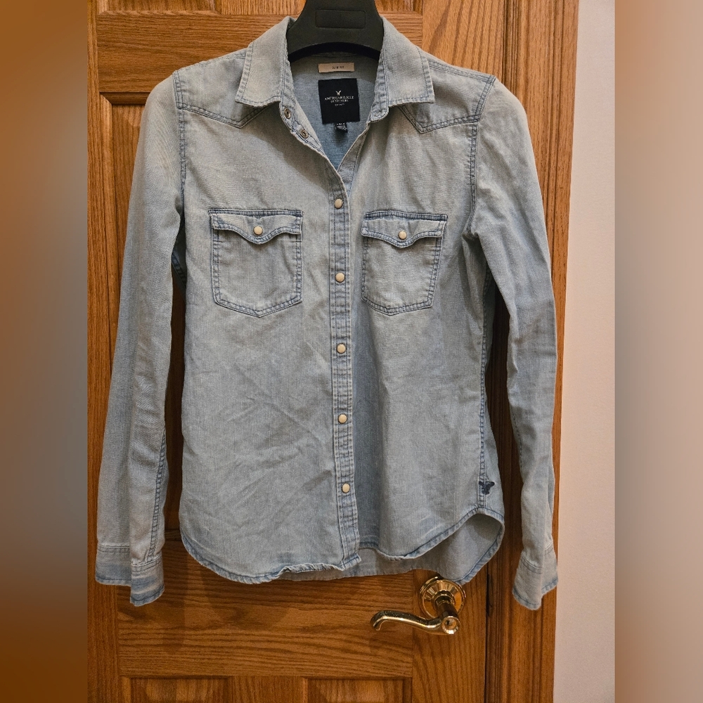 American Eagle Outfitters Blue Denim Shirt